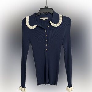 Loft Navy Blue Sweater with Cream Collar NWOT